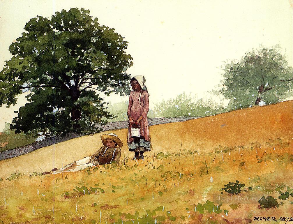 丘の中腹の少年と少女 リアリズム画家ウィンスロー・ホーマー油絵